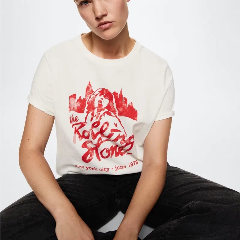 NWT Mango Rolling Stones Graphic T-Shirt - White & Red